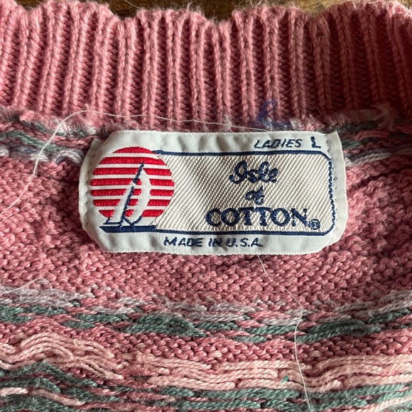 Vintage 100% Cotton Ladies Isle of Cotton Knit Sweater - Picture 4 of 6